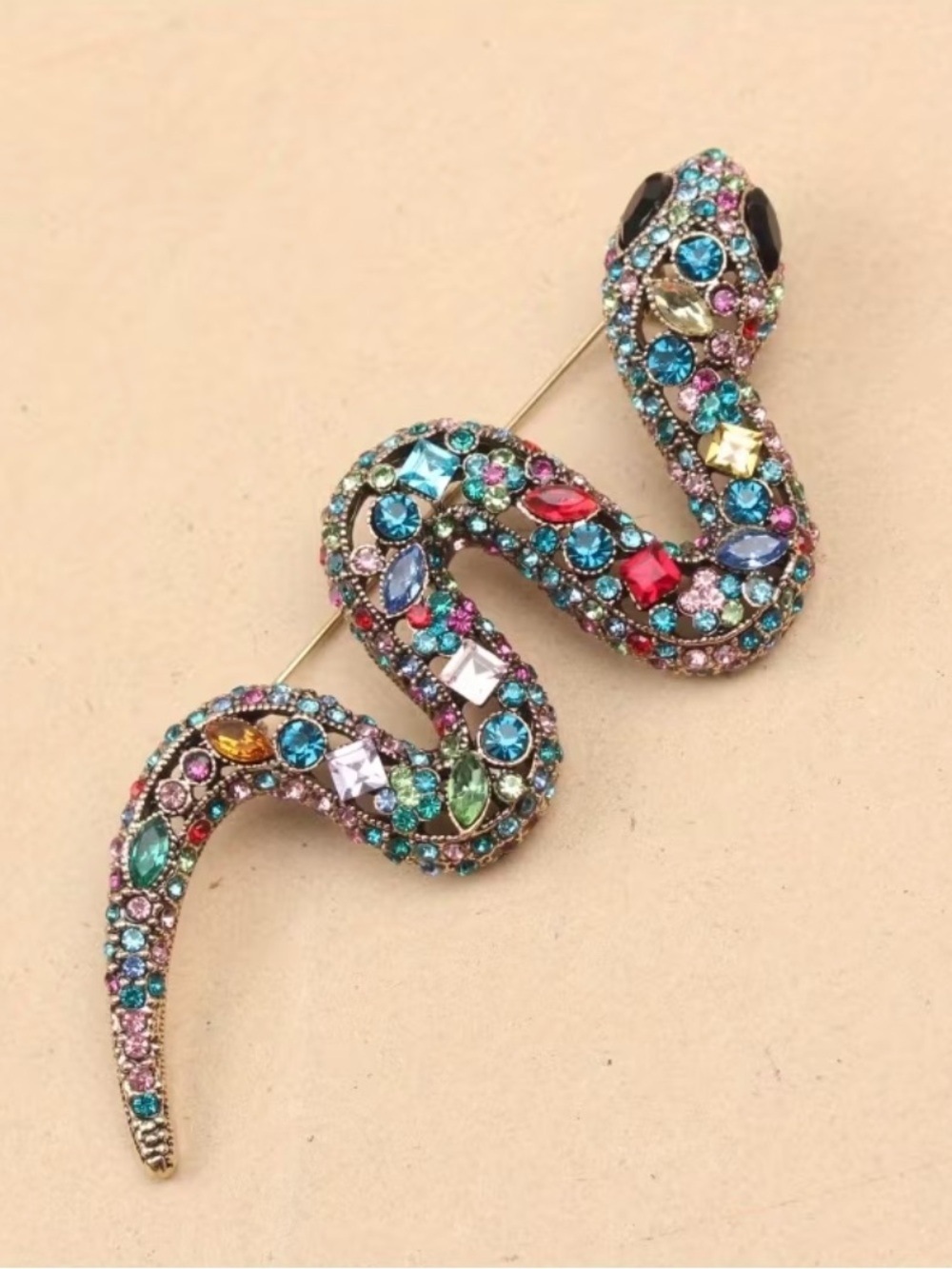 Multicolor Crystal Snake Brooch Pin - Women Accessories